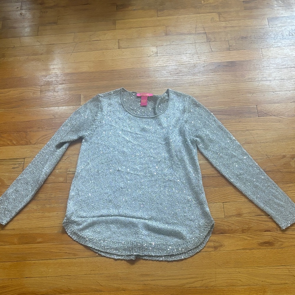 Catherine Malandrino Silver Sequin Sheer Sweater